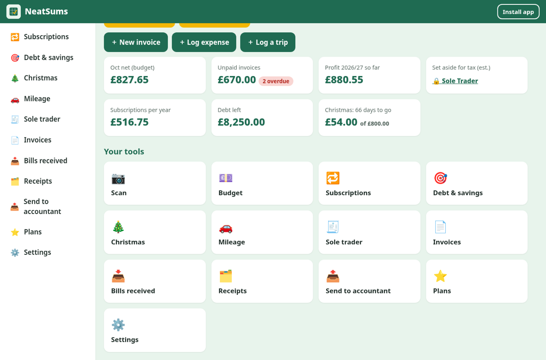 NeatSums dashboard on a computer