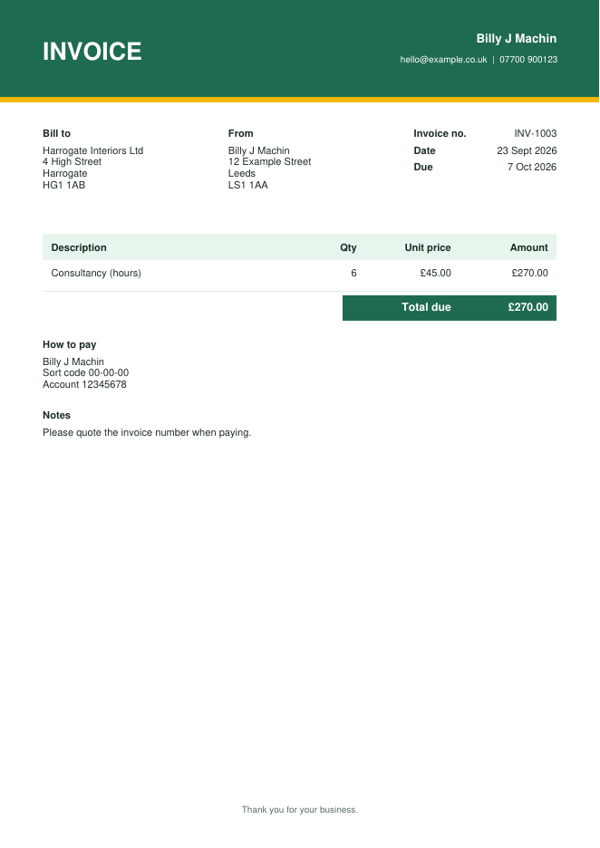 Example NeatSums PDF invoice